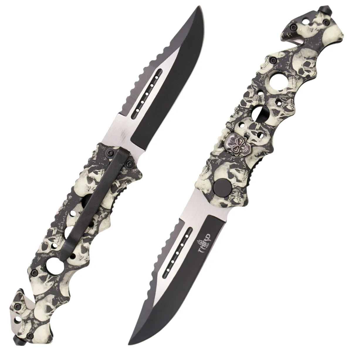 Navaja Third Calavera Aluminio con Hoja de 9 cm - camuflaje gris