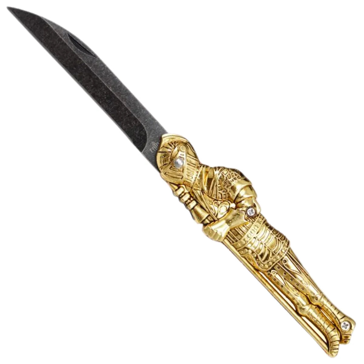 Navaja Third Guerrero Medieval - Mango Zamak y Hoja de Acero 420 dorado