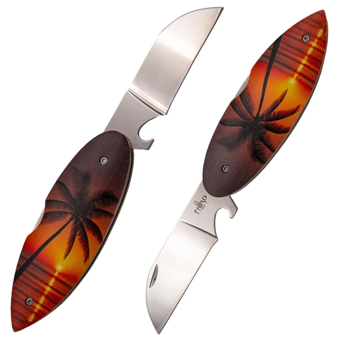Navaja Third Surf con Abrelatas Mango de Haya - Diseño Palmera
