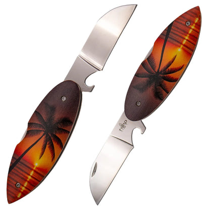 Navaja Third Surf con Abrelatas Mango de Haya - Diseño Palmera