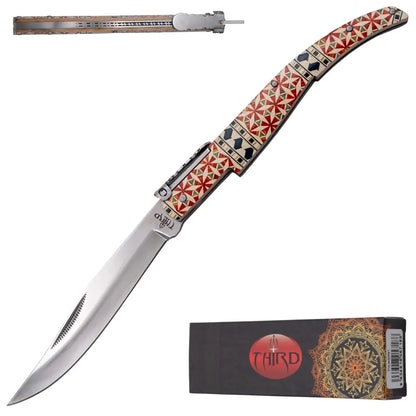 Navaja de Carraca Third Serie Madera de Arce Acero 440 11 cm - blanco/rojo