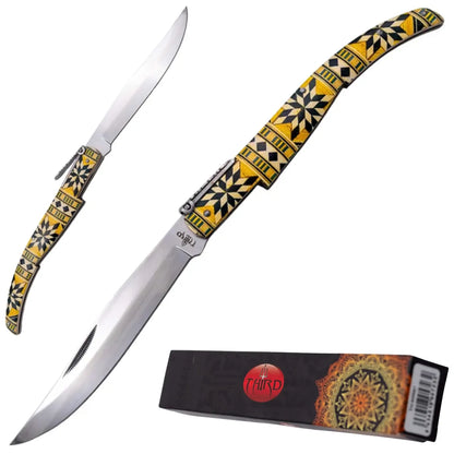 Navaja de Carraca Third Serie Madera de Arce Acero 440 15 cm - amarillo/azul