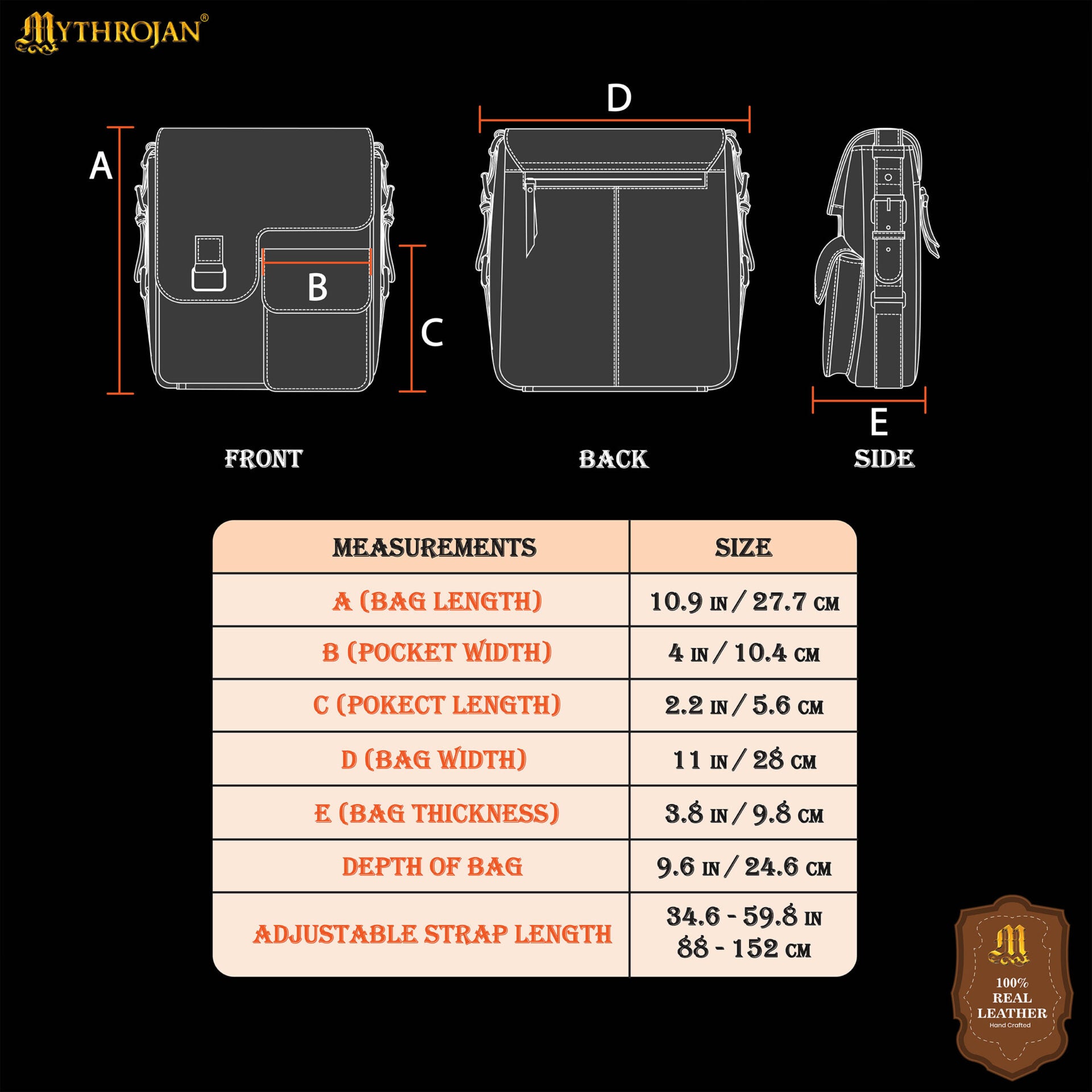 Runa Nórdica de Cuero Messenger Satchel Bag - Viking Rune Cross Body Bag - Imagen 3