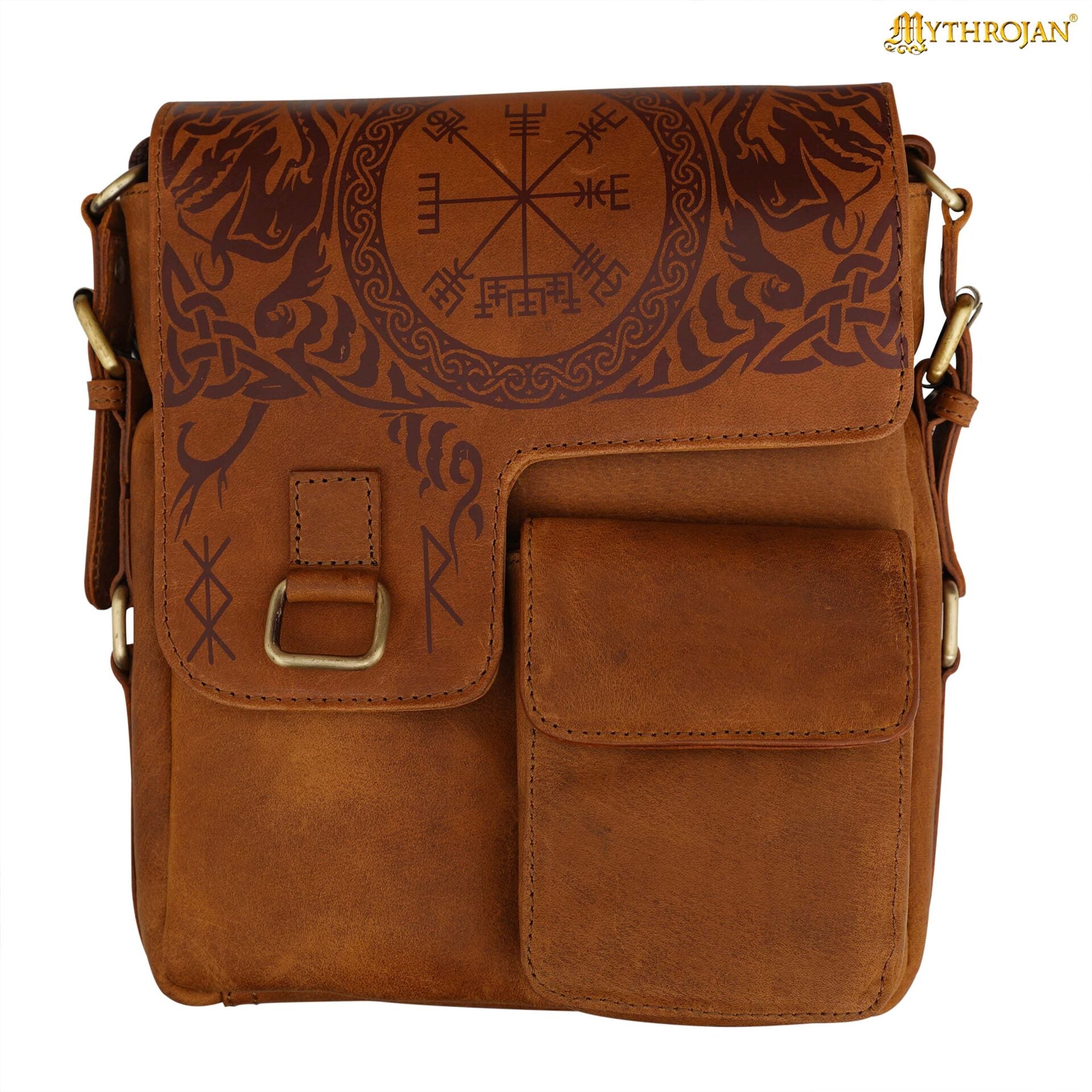 Runa Nórdica de Cuero Messenger Satchel Bag - Viking Rune Cross Body Bag - Imagen 4