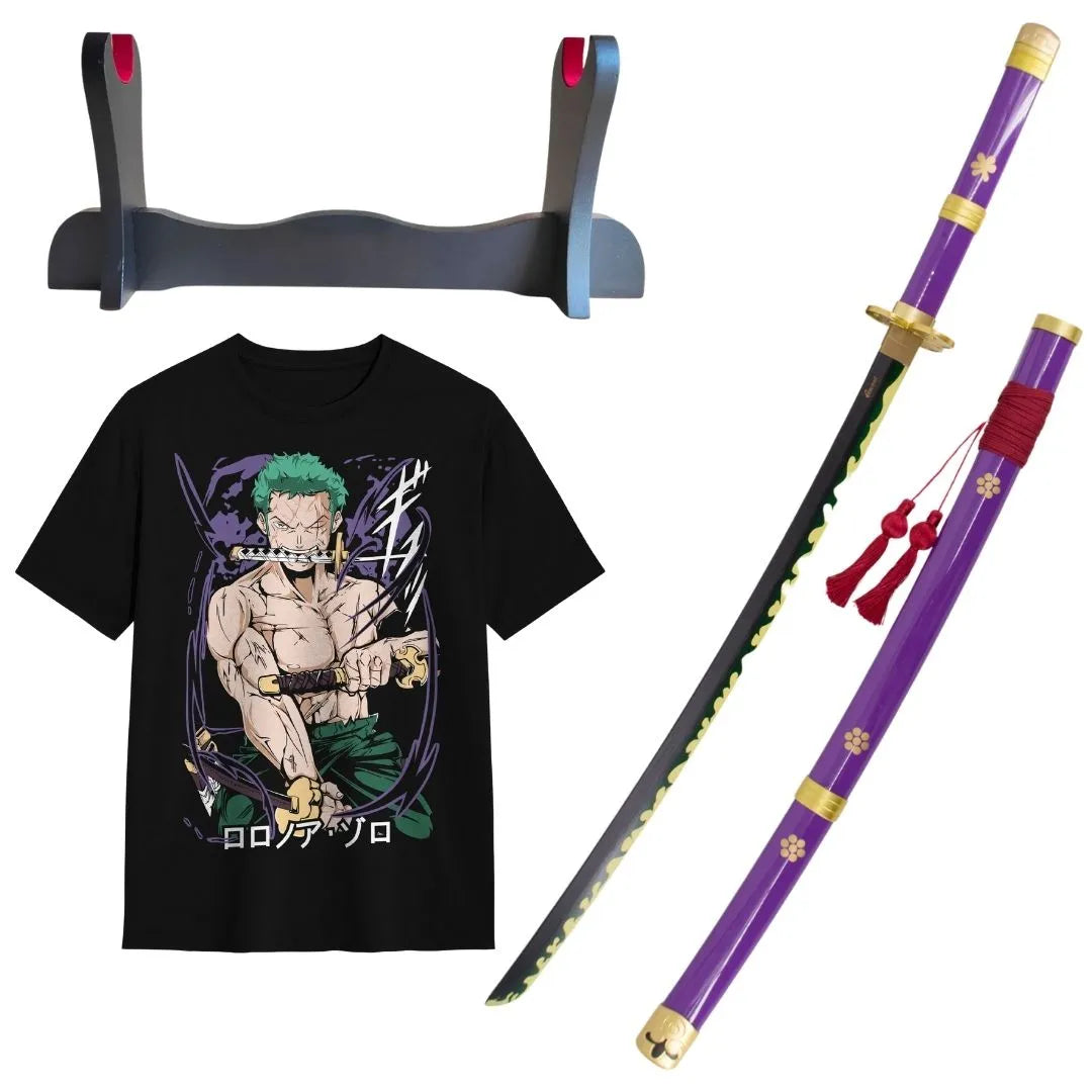 Pack Katana Bambú Enma de Zoro  + Camiseta Zoro + Katanero de Regalo