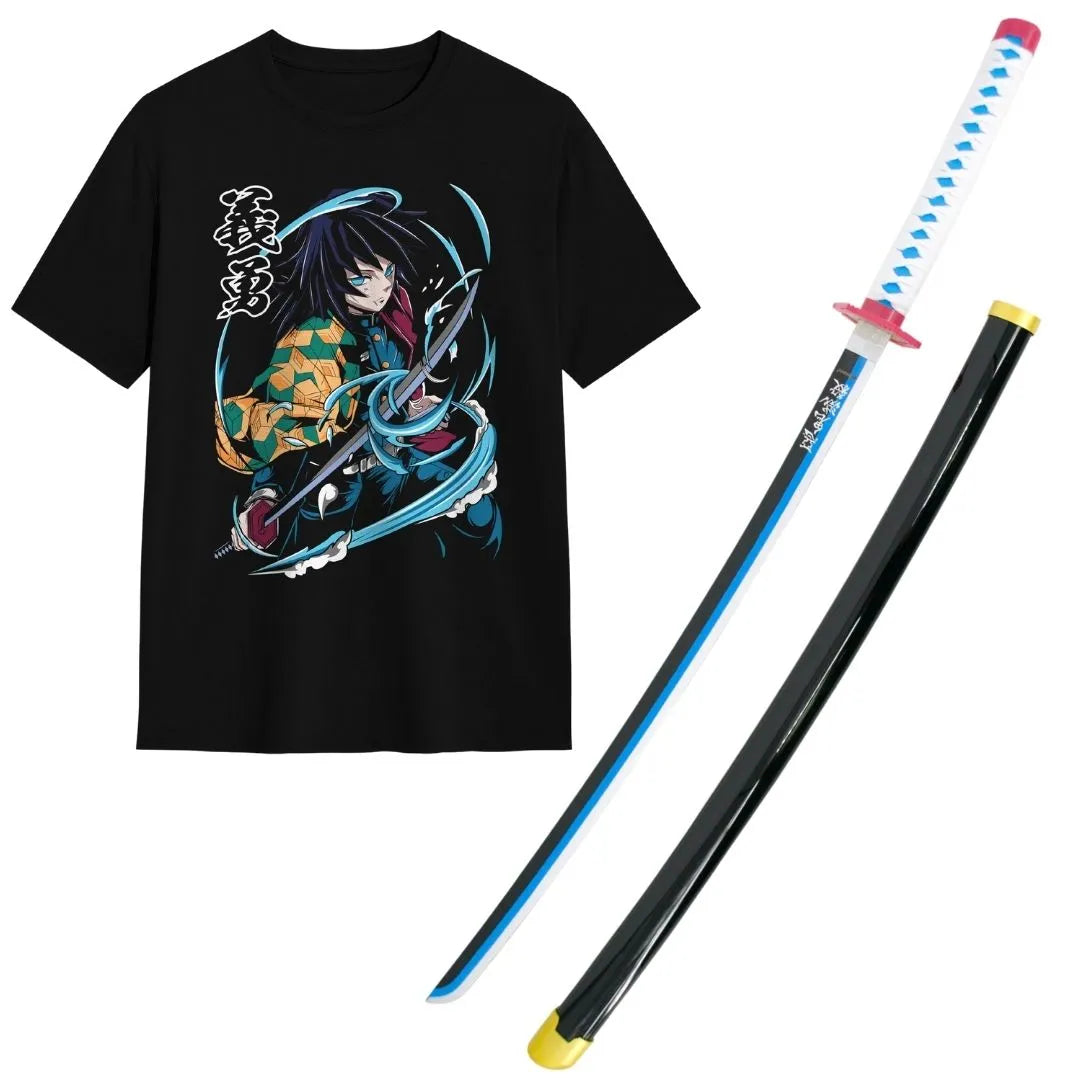 Pack Katana Bambú Giyuu Tomioka Kimetsu no Yaiba + Camiseta Tomioka + Katanero de Regalo