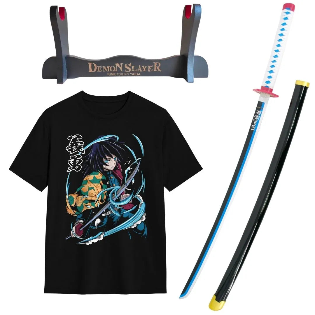 Giyuu Tomioka Kimetsu no Yaiba Bamboo Katana Pack + Tomioka T-shirt + Katana Stand