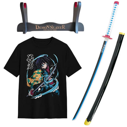 Giyuu Tomioka Kimetsu no Yaiba Bamboo Katana Pack + Tomioka T-shirt + Katana Stand
