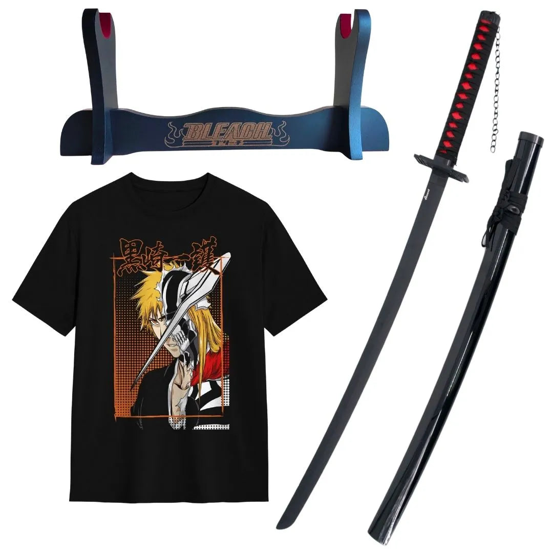 Pack Katana Bambú Ichigo Kurosaki Bleach + Camiseta Ichigo + Katanero de Regalo