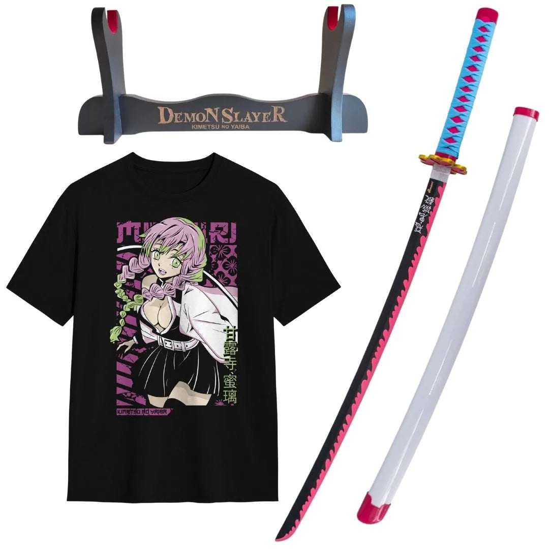 Pack Katana Bambú Mitsuri Kanroji Kimetsu no Yaiba + Camiseta Mitsuri + Katanero de Regalo