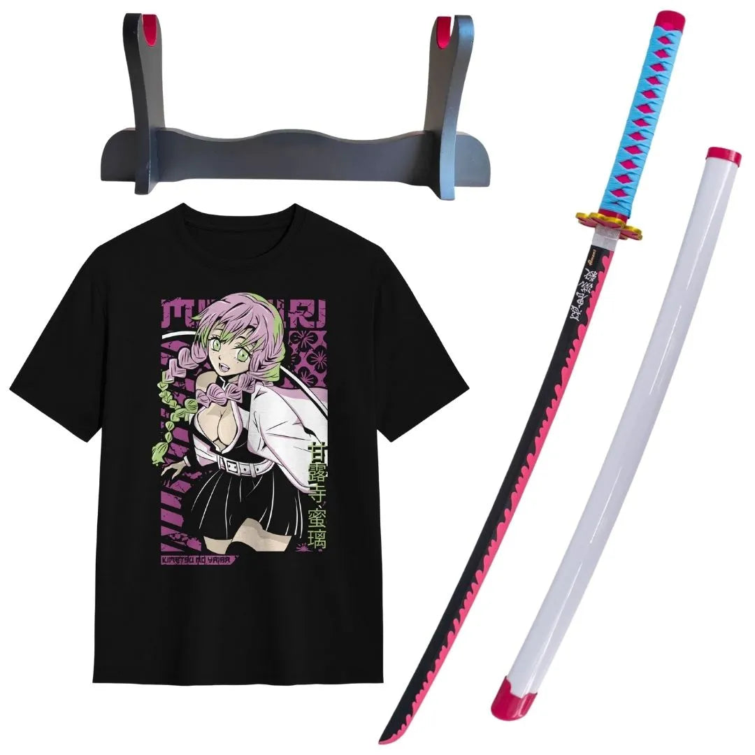 Pack Katana Bambú Mitsuri Kanroji Kimetsu no Yaiba + Camiseta Mitsuri + Katanero de Regalo