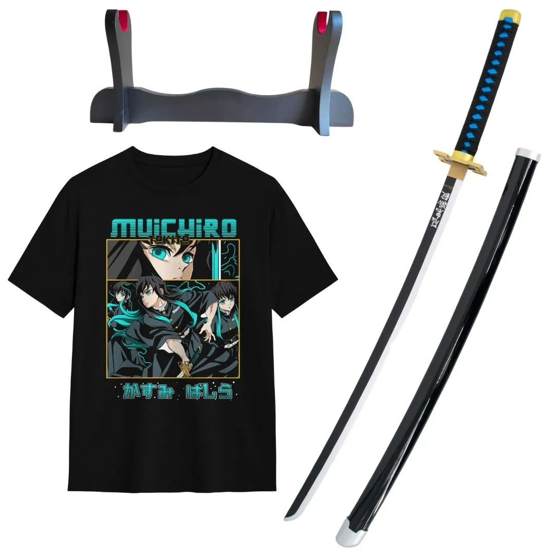 Pack Katana Bambú Muichiro Tokito Kimetsu no Yaiba + Camiseta Tokito + Katanero de Regalo