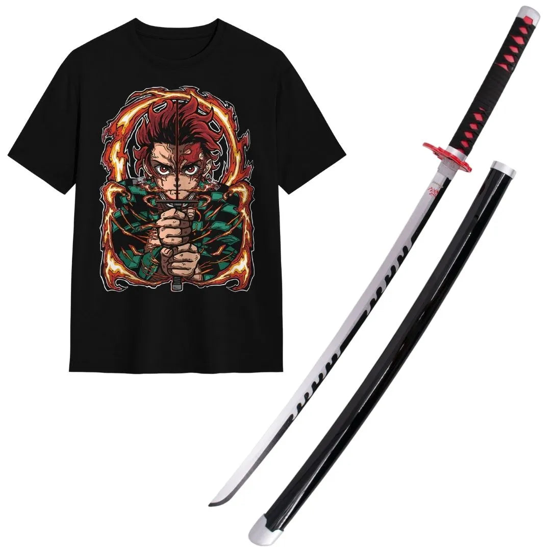 Pack Katana Bambú Nueva Tanjiro Kamado Kimetsu no Yaiba + Camiseta Tanjiro + Katanero de Regalo