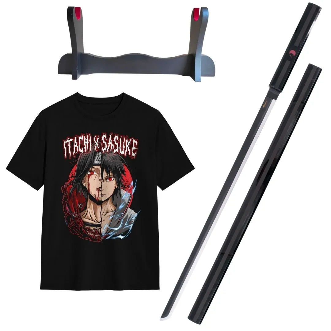 Pack Katana Bambú Sasuke Uchiha Naruto + Camiseta Sasuke + Katanero de Regalo