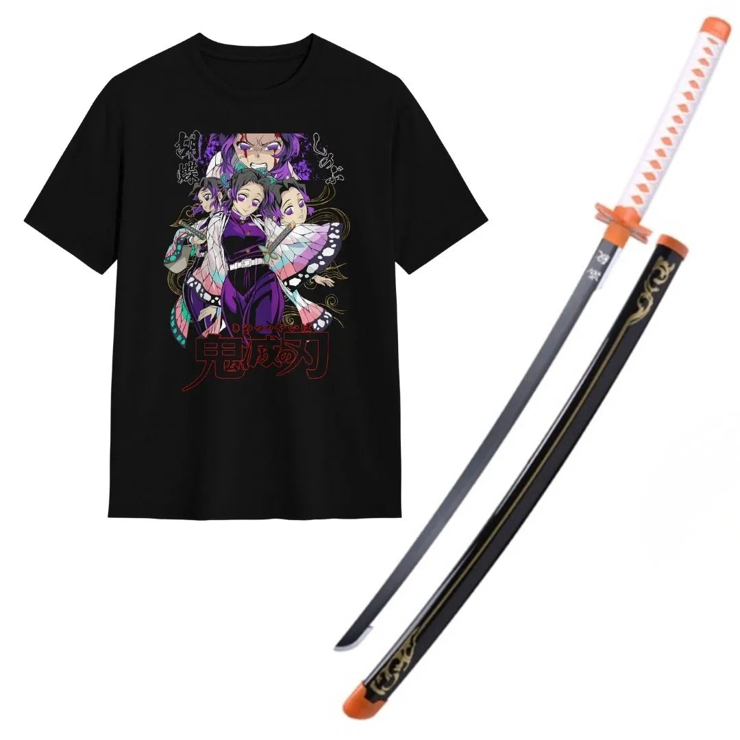 Pack Katana Bambú Shinobu Kocho Kimetsu no Yaiba + Camiseta Shinobu + Katanero de Regalo
