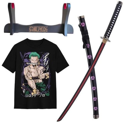 Zoro Shusui Bamboo Katana Pack + Zoro T-Shirt + Katana Stand