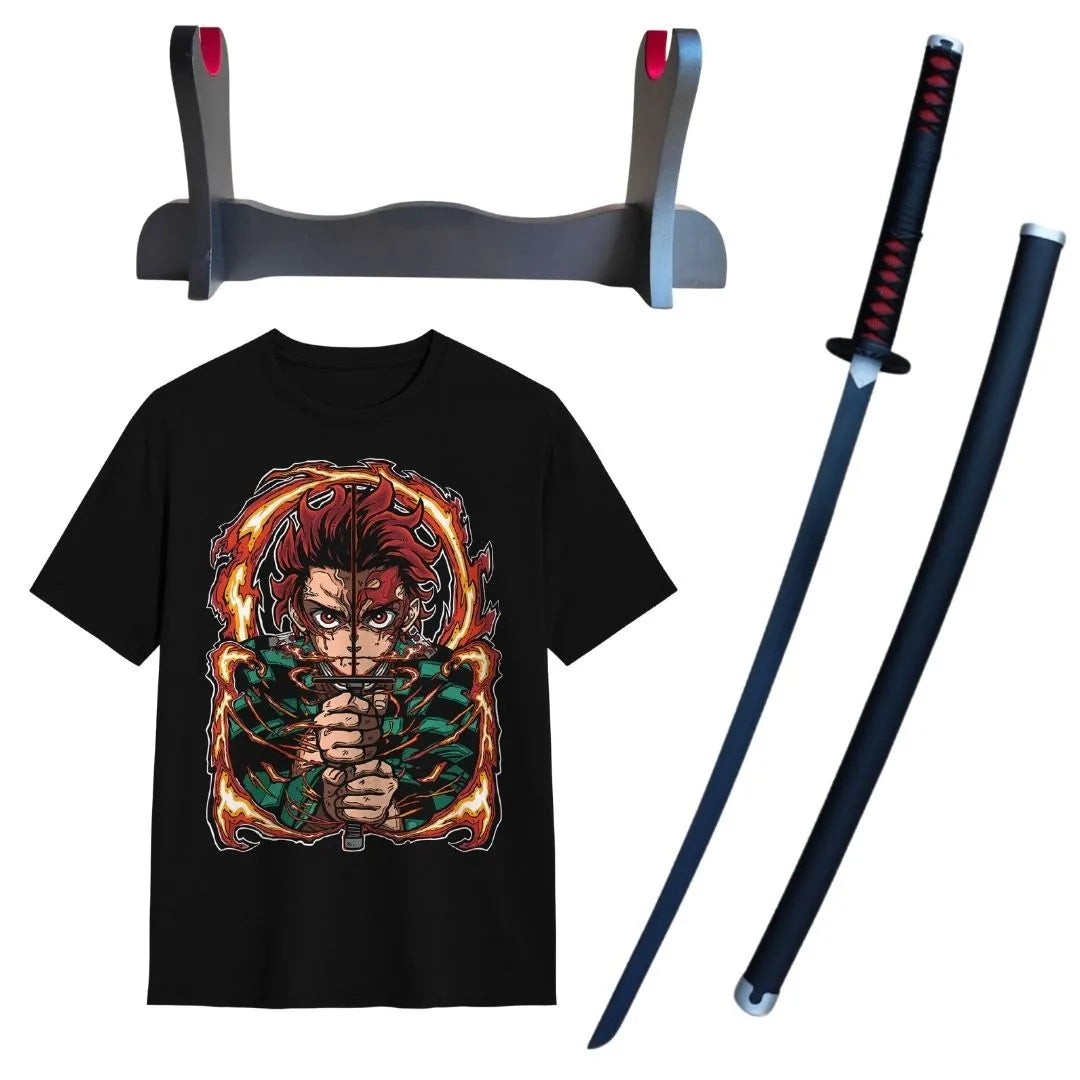 Pack Katana Bambú Tanjiro Kamado Kimetsu no Yaiba + Camiseta Tanjiro + Katanero de Regalo
