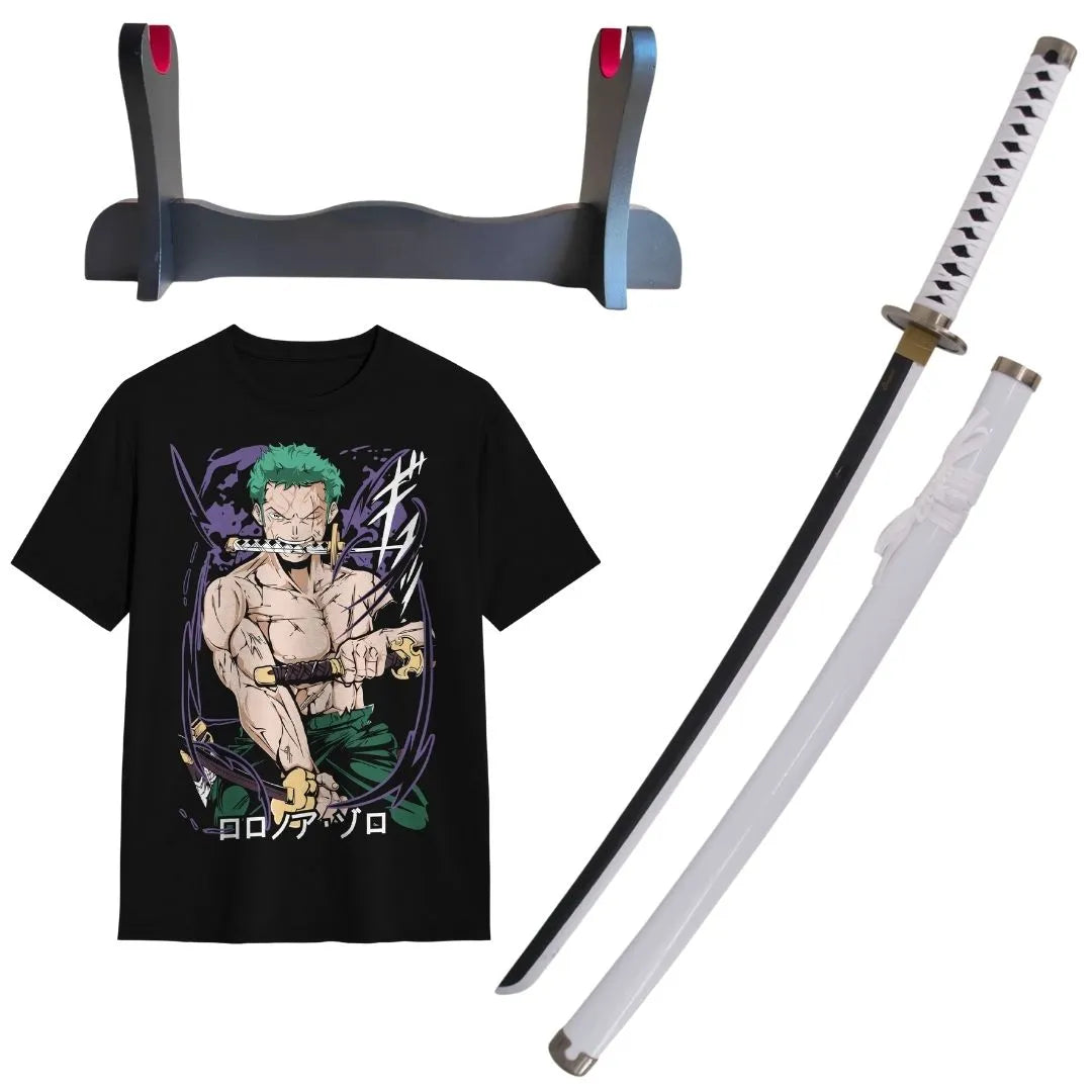 Pack Katana de Bambu Wado Ichimonji do Zoro + T-shirt Zoro + Presente Katanero