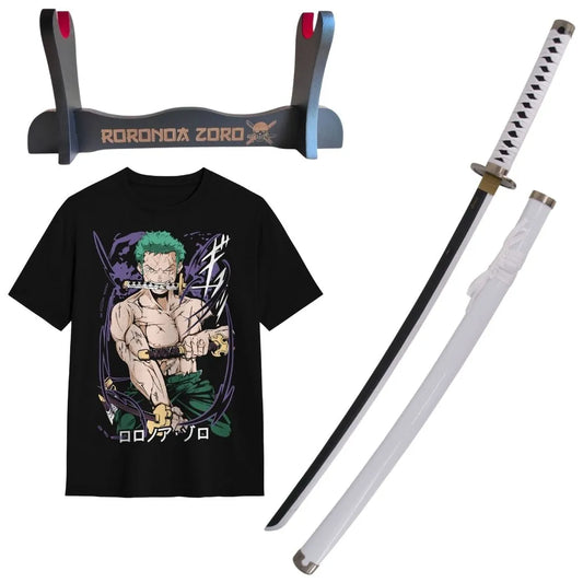 Zoro's Wado Ichimonji Bamboo Katana Pack + Zoro T-shirt + Katana Holder