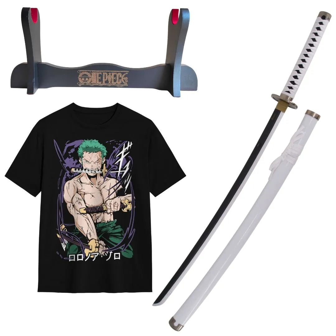 Zoro's Wado Ichimonji Bamboo Katana Pack + Zoro T-shirt + Katana Holder