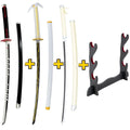 Pack Héroes del Amanecer con 3 Katanas de Bambú Kimetsu No Yaiba y Expositor Básico - Espadas y Más.