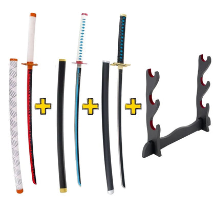 Pack Pilares del Honor con 3 Katanas de Acero Kimetsu No Yaiba y Expositor