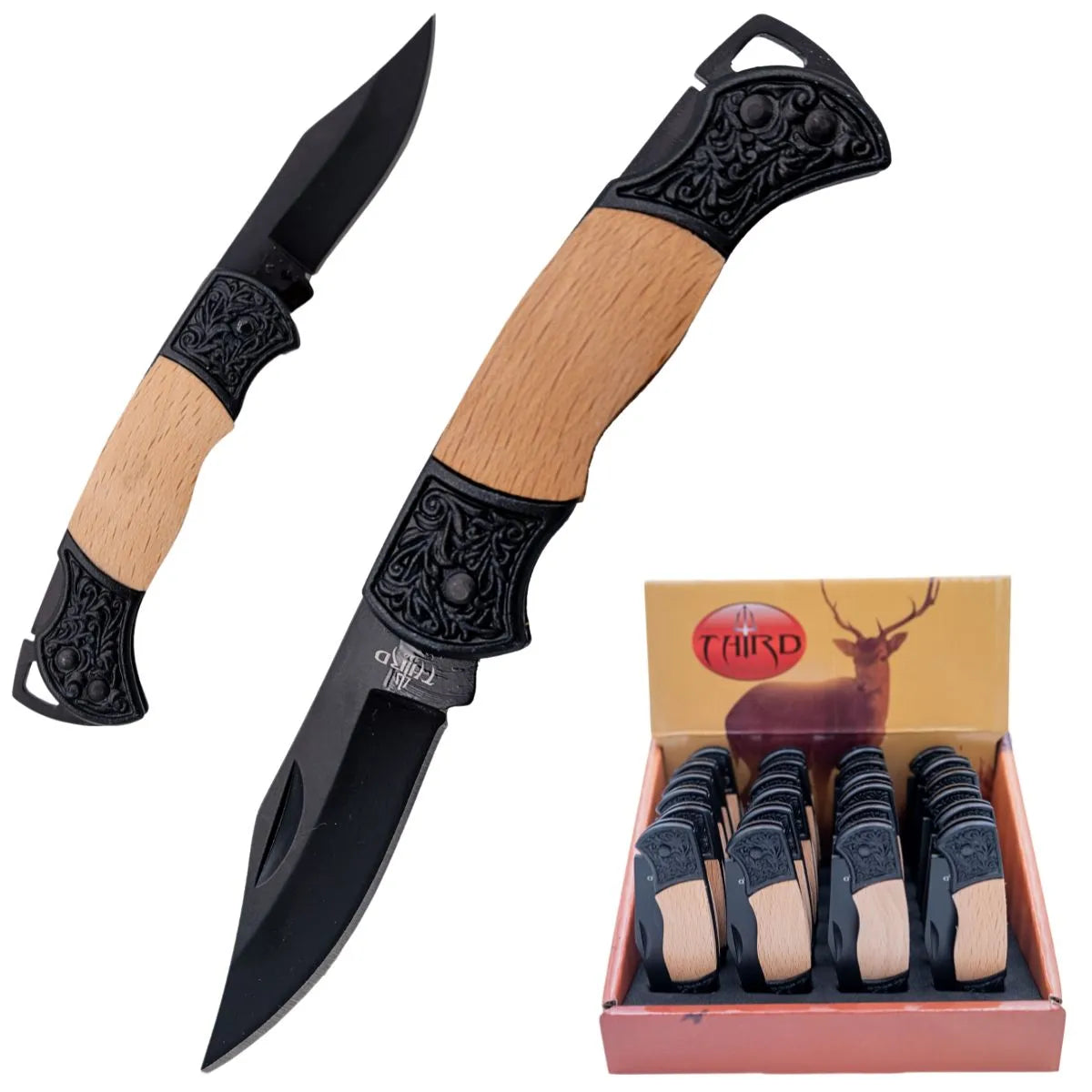 Pack de 24 Navajas Third con Hoja Negra 5.6 cm - negro y arce