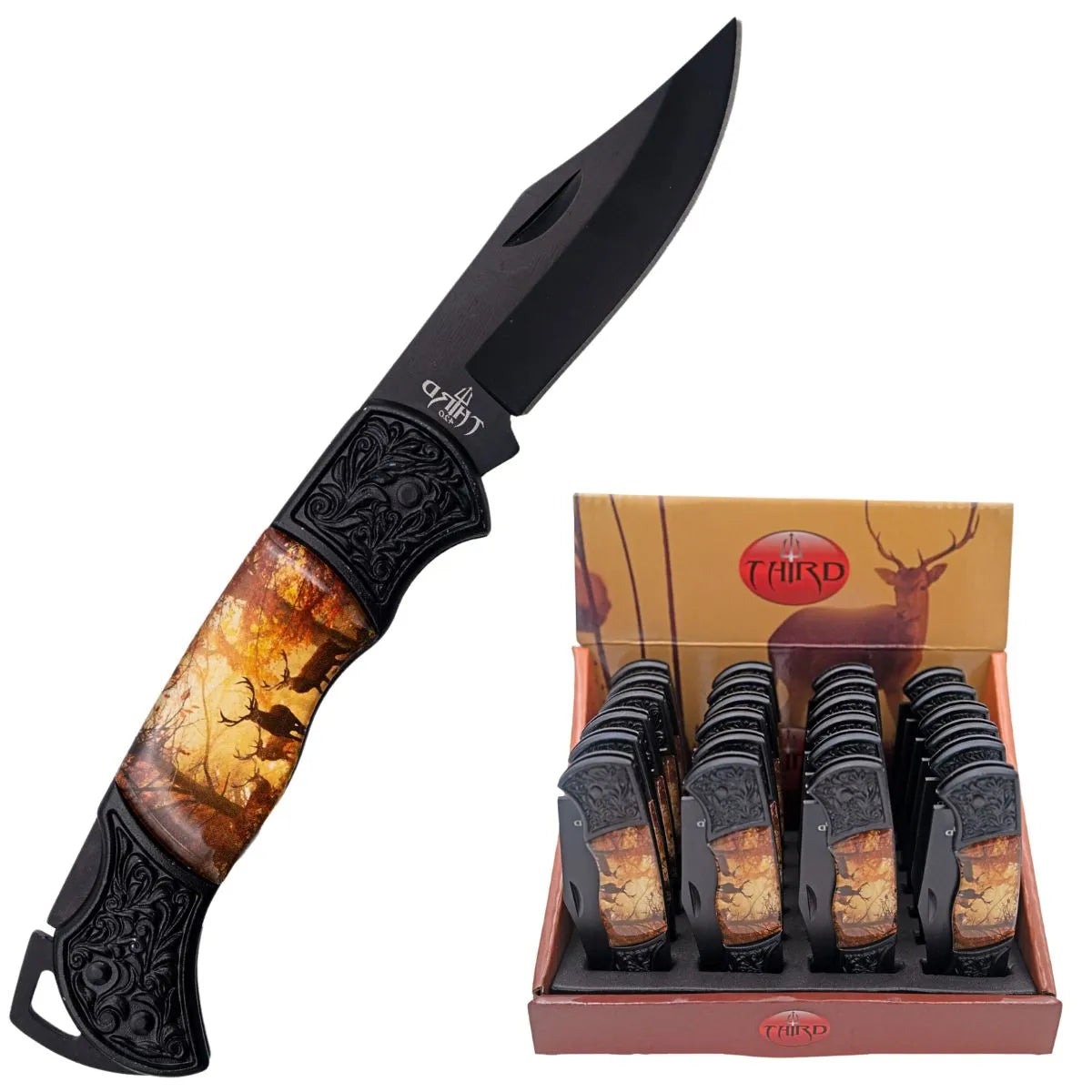 Pack de 24 Navajas Third con Hoja Negra 7.5 cm - ciervo
