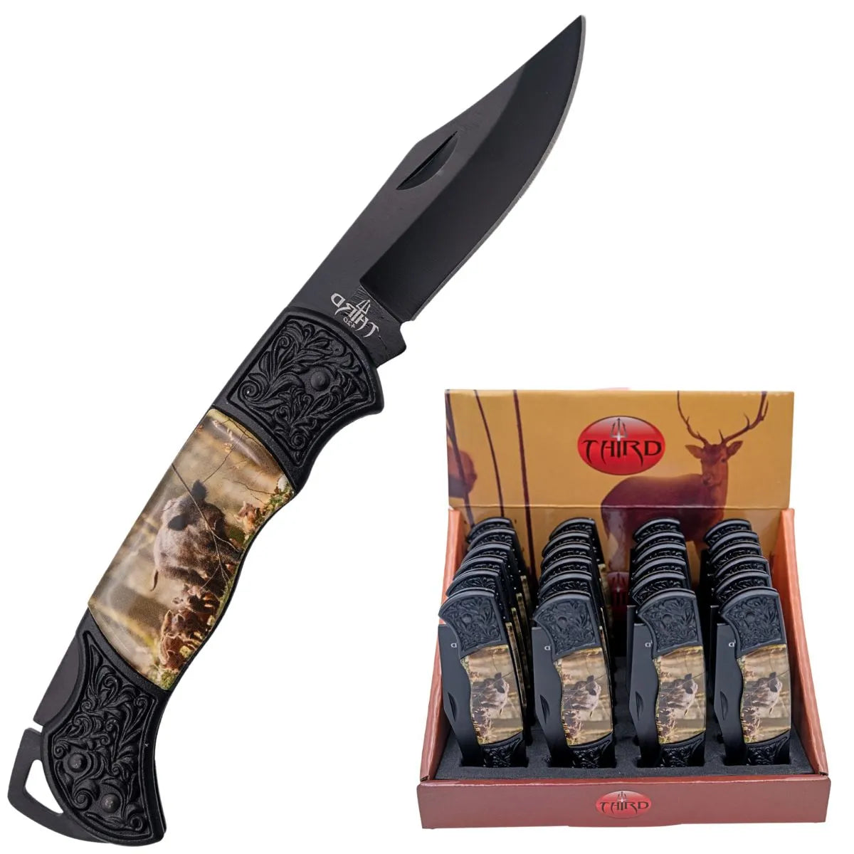 Pack de 24 Navajas Third con Hoja Negra 7.5 cm - jabalí