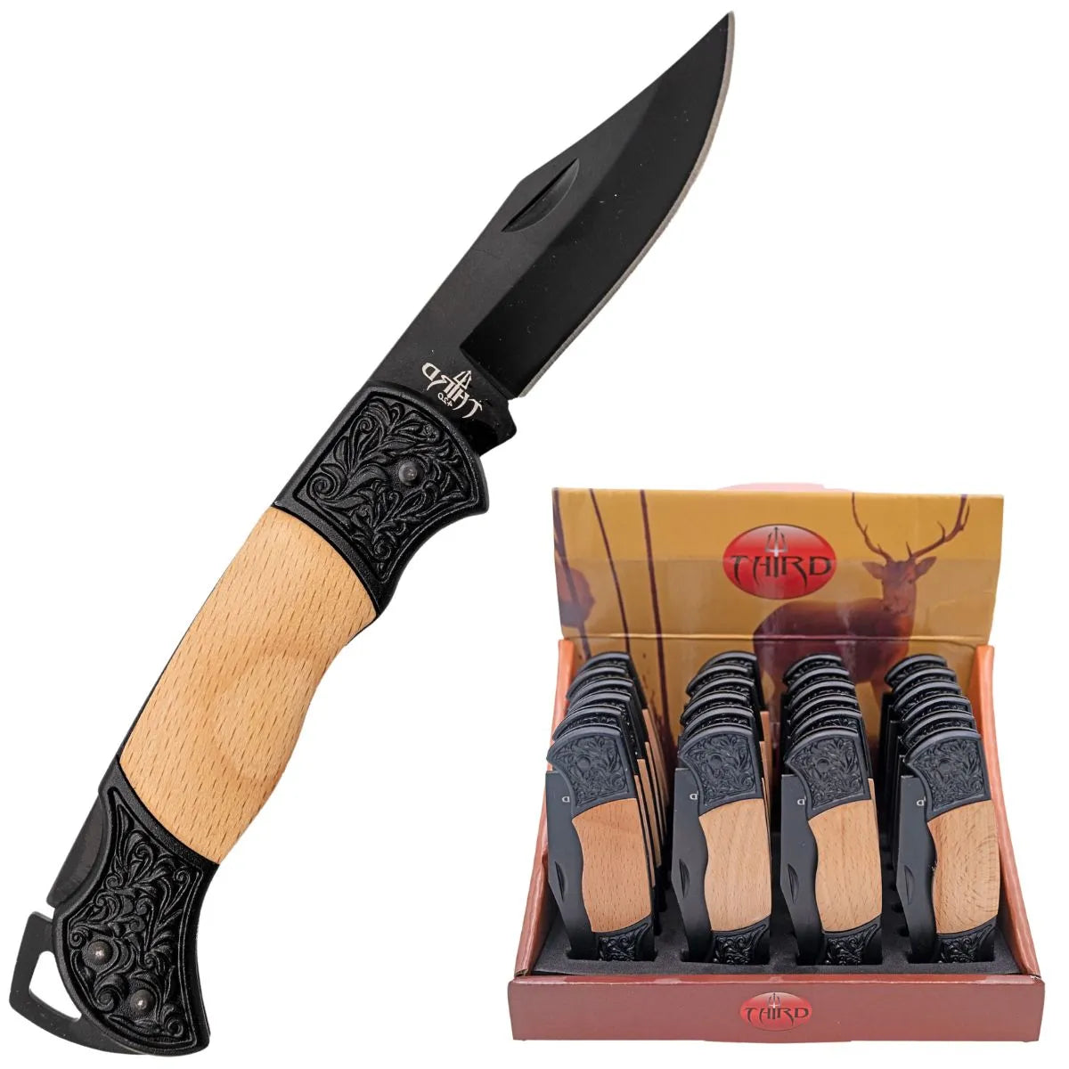Pack de 24 Navajas Third con Hoja Negra 7.5 cm - negro y arce