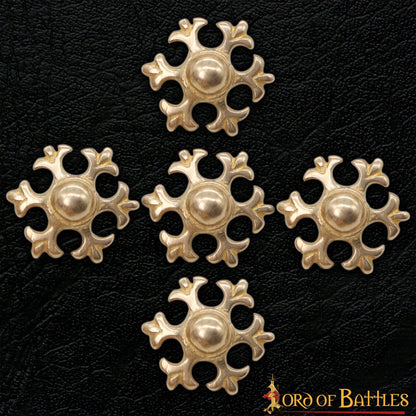 Monturas para Cuero Fleur de Latón Macizo Puro - Juego de 5 Adornos Diy para Cinturones, Bolsos y Marroquinería - Imagen 4
