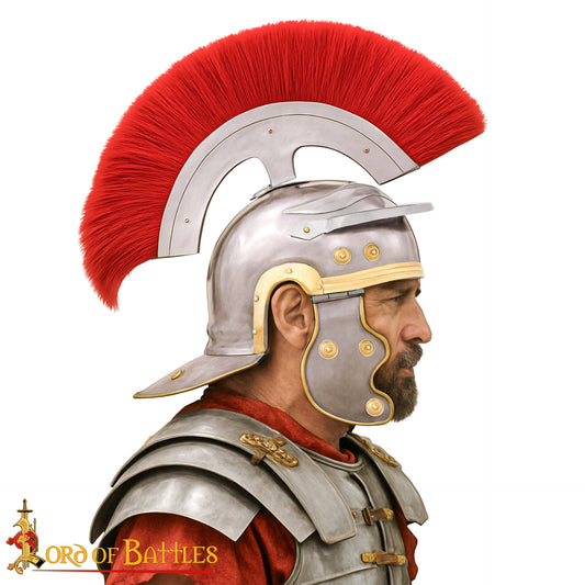 Casco de Centurión Romano con Cresta Transversal Roja - Casco de Acero con Adornos de Latón para Larp, Disfraces y Exposiciones - Imagen 2