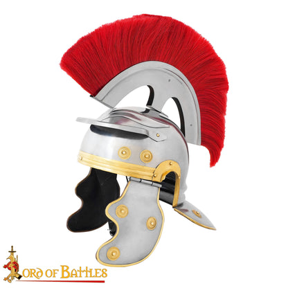 Casco de Centurión Romano con Cresta Transversal Roja - Casco de Acero con Adornos de Latón para Larp, Disfraces y Exposiciones - Imagen 3