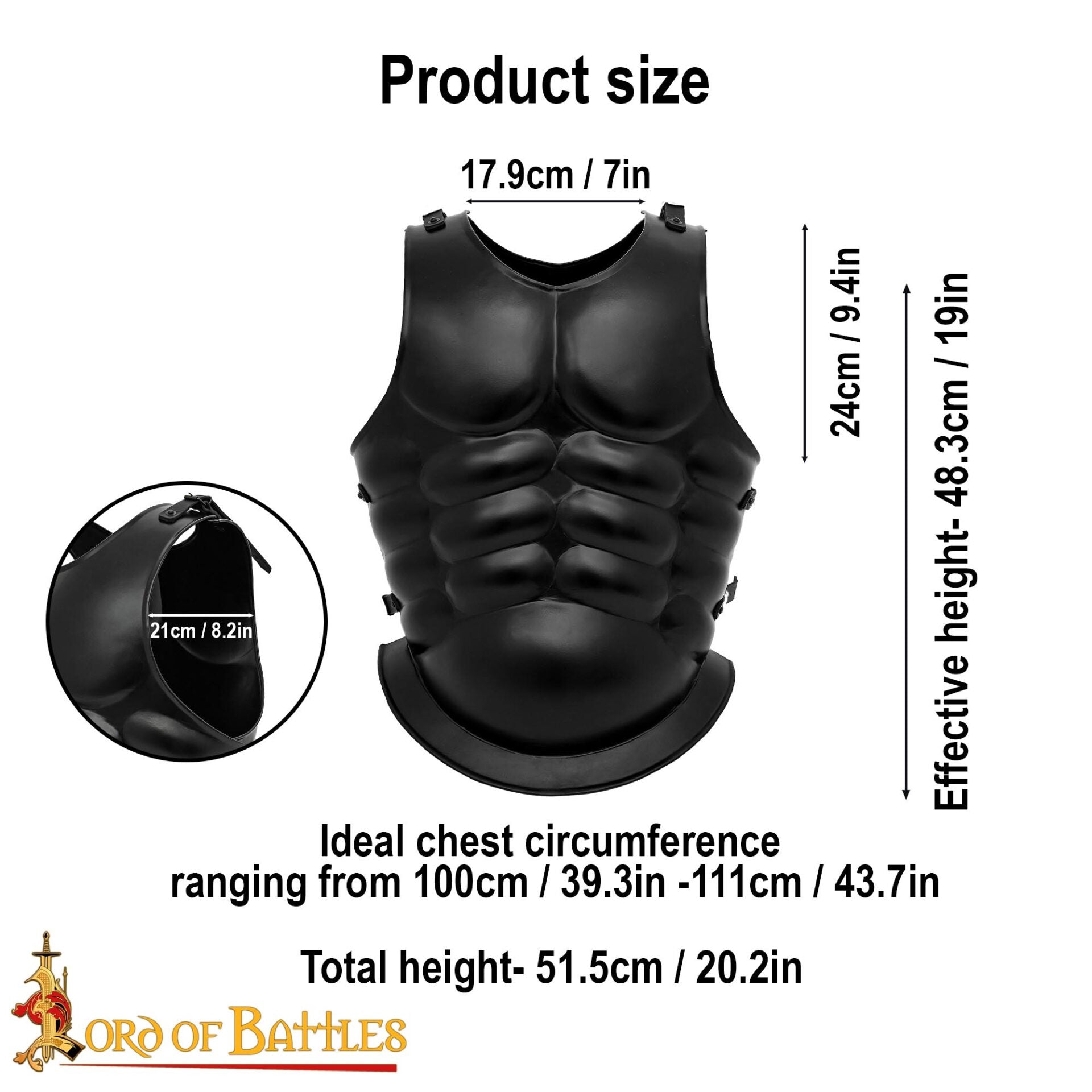 Coraza Muscular de Acero Negro Lorica Musculata - Armadura de Guerrero Romano y Griego - Imagen 9