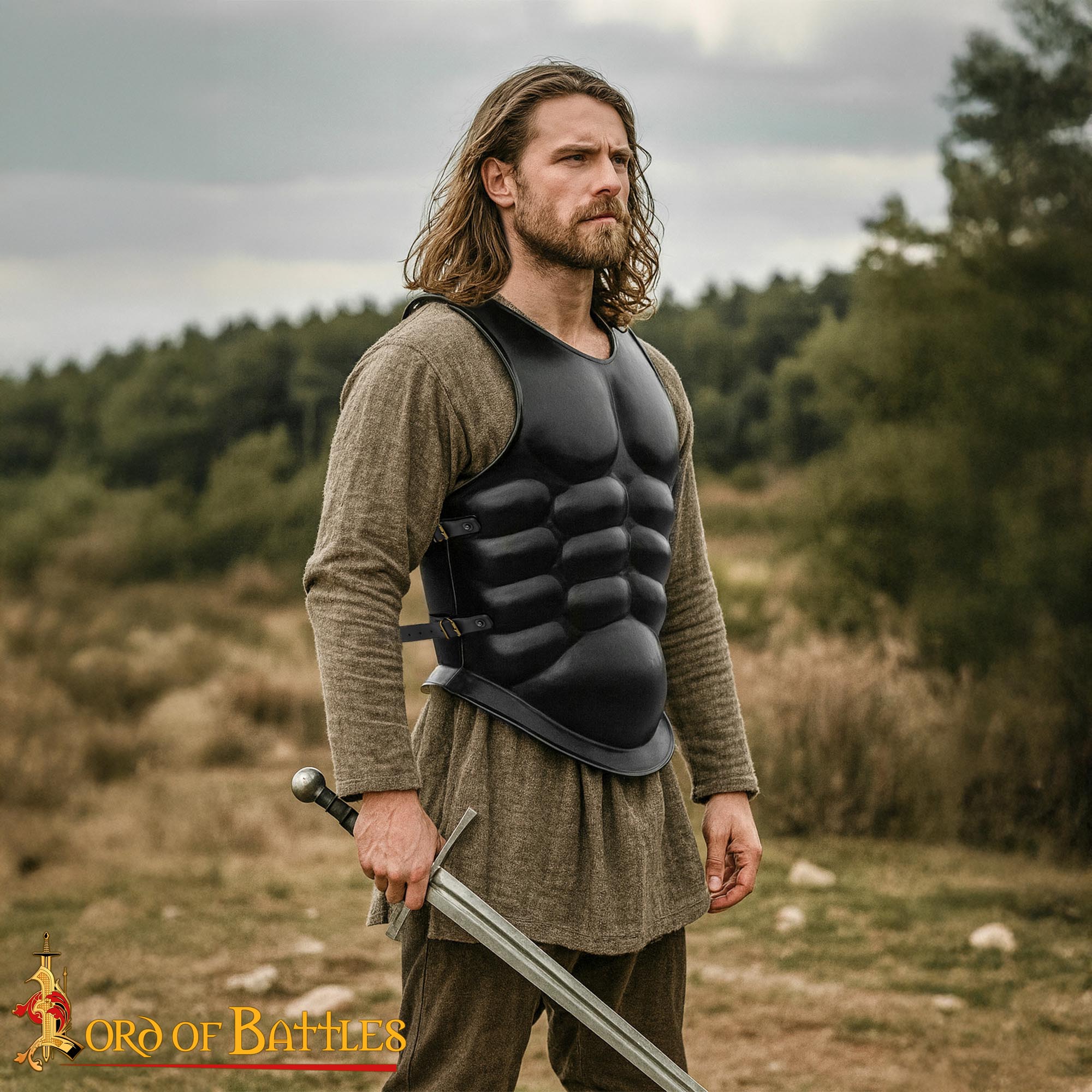 Coraza Muscular de Acero Negro Lorica Musculata - Armadura de Guerrero Romano y Griego - Imagen 5