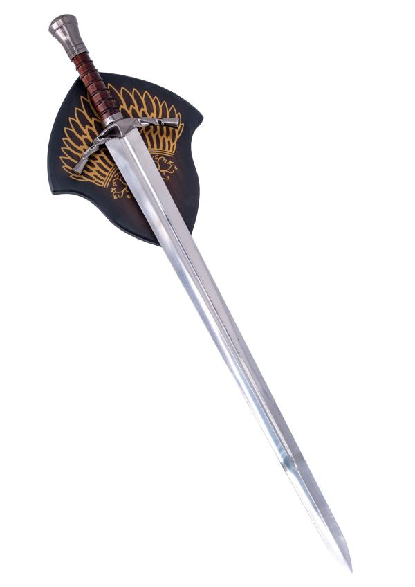Espada de Boromir El Señor de los Anillos - vista lateral con soporte