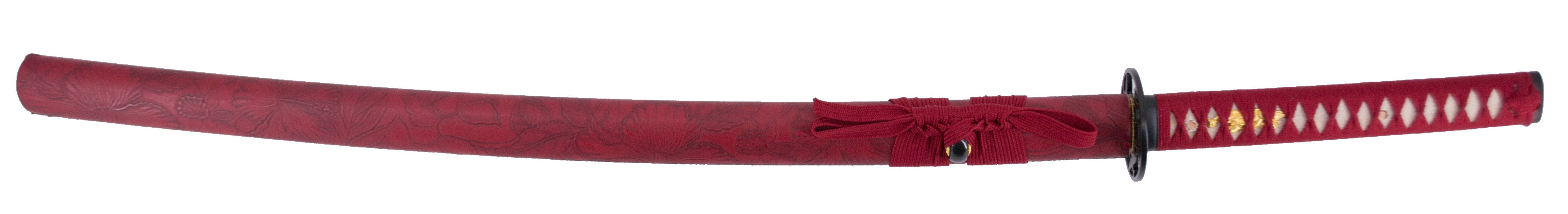 Katana Funcional Afiada em Aço Damasco Vermelho S6040