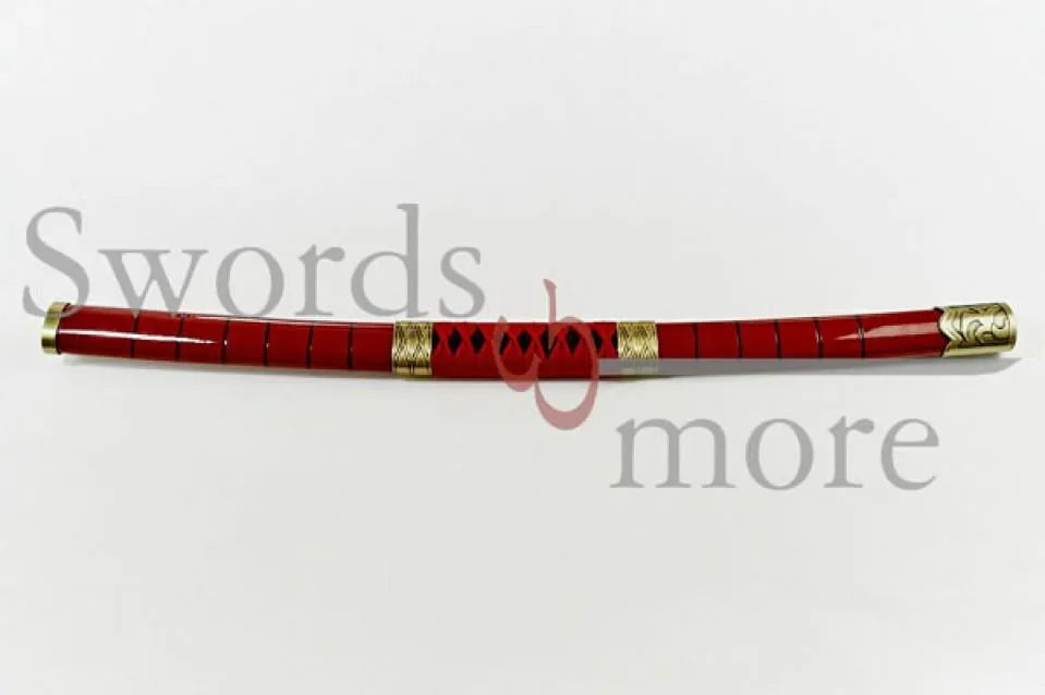 Saya roja con detalles dorados de la Katana Japonesa Sandai Kitetsu de Roronoa Zoro de One Piece. Vendida por Espadas y más