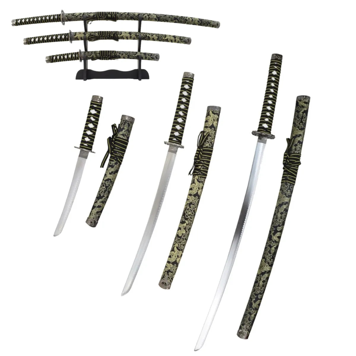 Set Ornamental Katana-Wakizashi-Tanto Negro