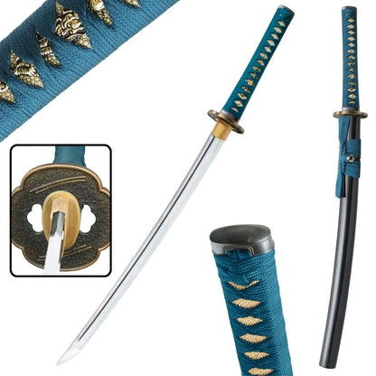 Imagen de Shikoto Espada Wakizashi Master Teal verde azulado forjada con martillo UC3238 parte de nuestra colección en Espadas y más, sitio oficial.
