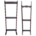 Soporte de Pie para Katanas en Madera Negra y Terciopelo Rojo – 10 o 24 Piezas
