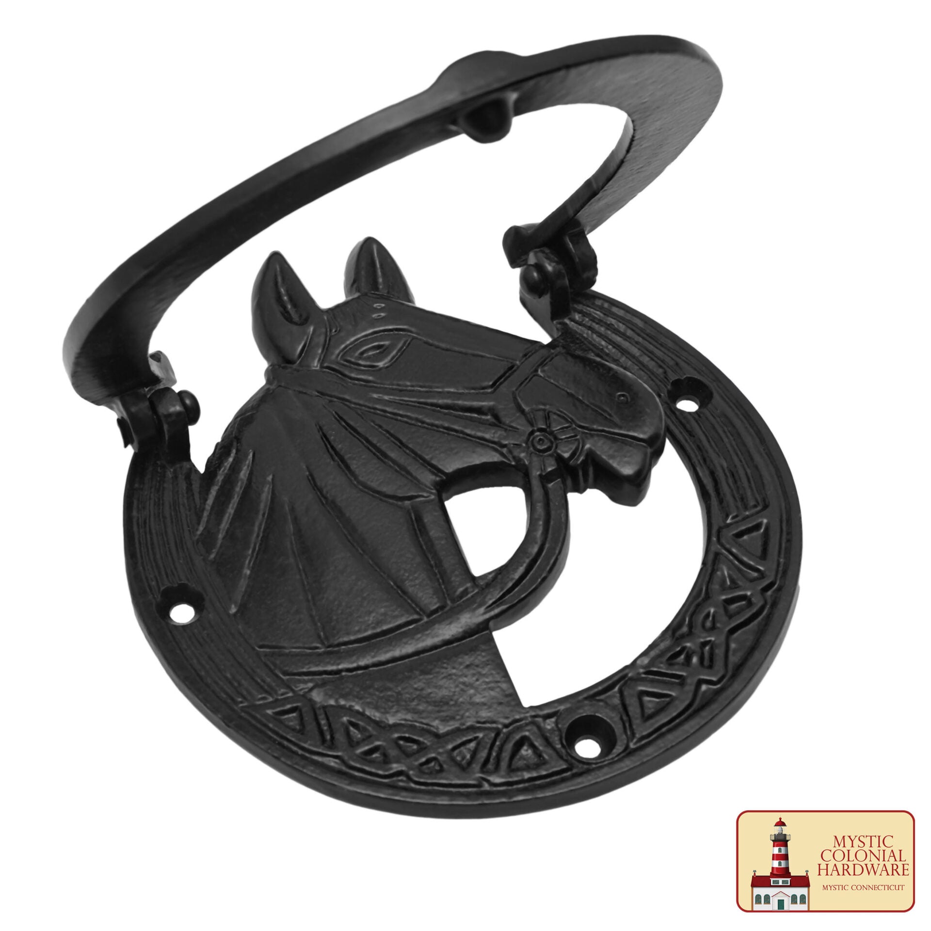 Aldaba de Hierro Forjado con Martillo de Caballo Antiguo Acabado Ennegrecido Al Aceite - Imagen 2