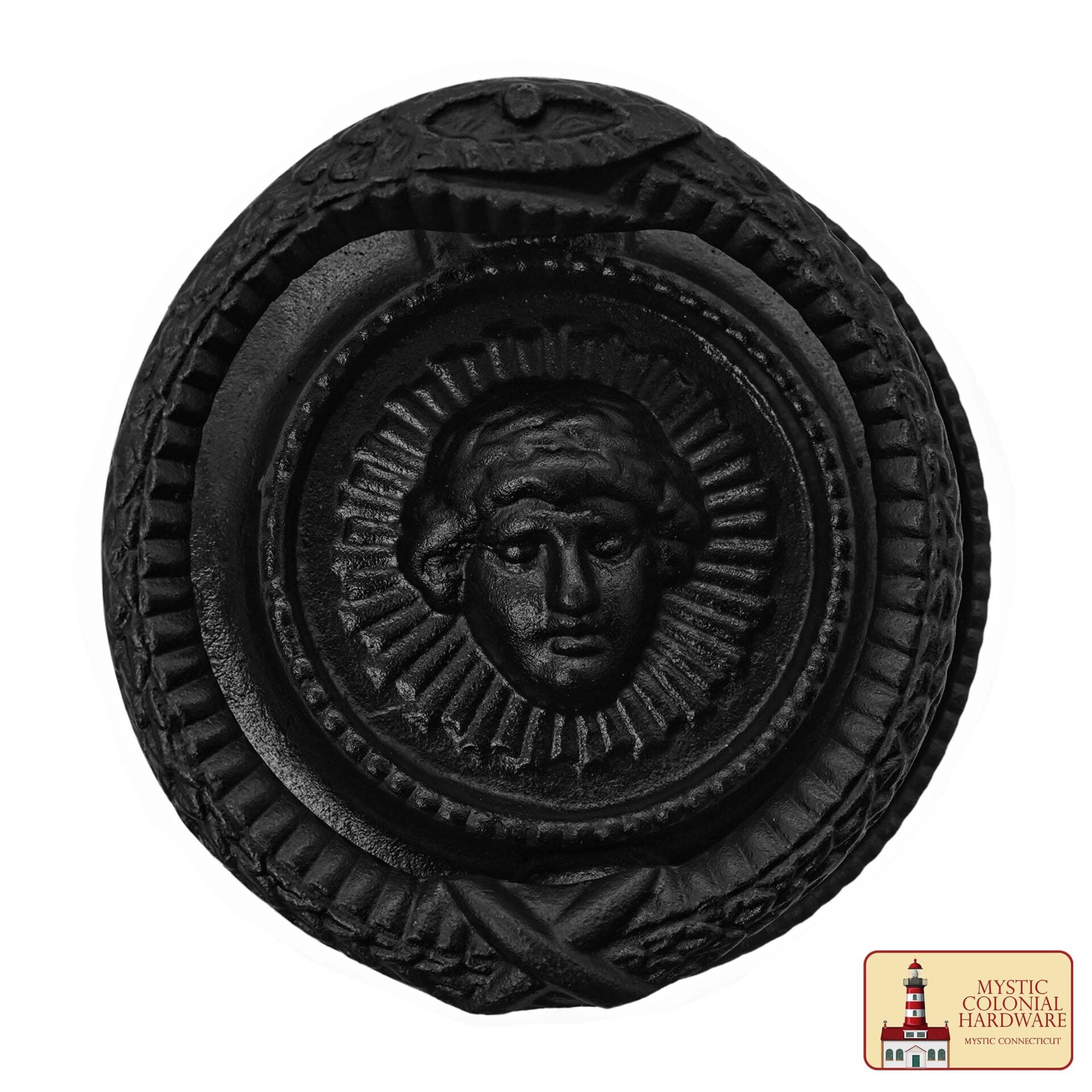 Negro Vintage Medusa Cabeza Círculo Sólido Decorativo Puerta Delantera Artesanal Hecho Antiguo Aldaba - Imagen 1