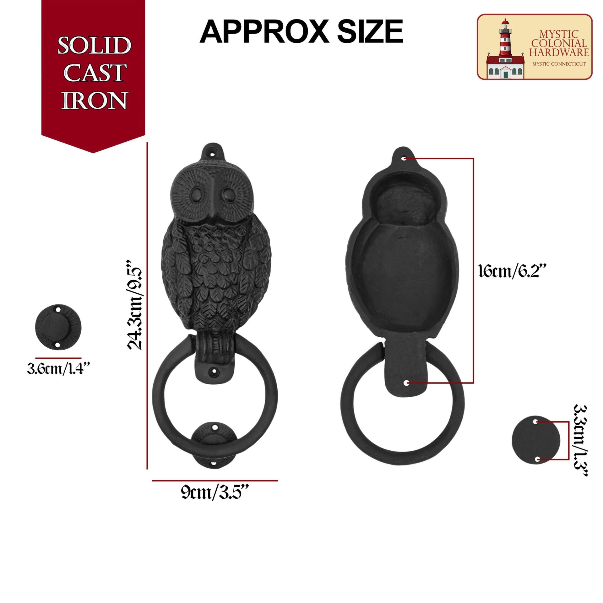 Búho Aldaba : Hierro Fundido Sólido Victoriano, Colonial, Retro, Steampunk, Gótico, Barroco Medieval - Imagen 3