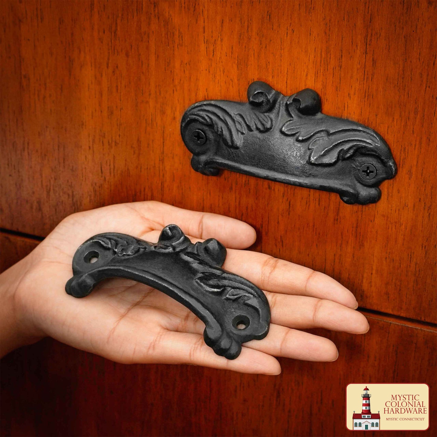 Juego de 4 Tiradores de Hierro Fundido Rústico: Ideal para Ambientes Victorianos, Coloniales, Retro, Steampunk, Góticos, Barrocos y Medievales, (10.3x5) Cm - Imagen 2
