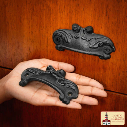 Juego de 4 Tiradores de Hierro Fundido Rústico: Ideal para Ambientes Victorianos, Coloniales, Retro, Steampunk, Góticos, Barrocos y Medievales, (10.3x5) Cm - Imagen 2