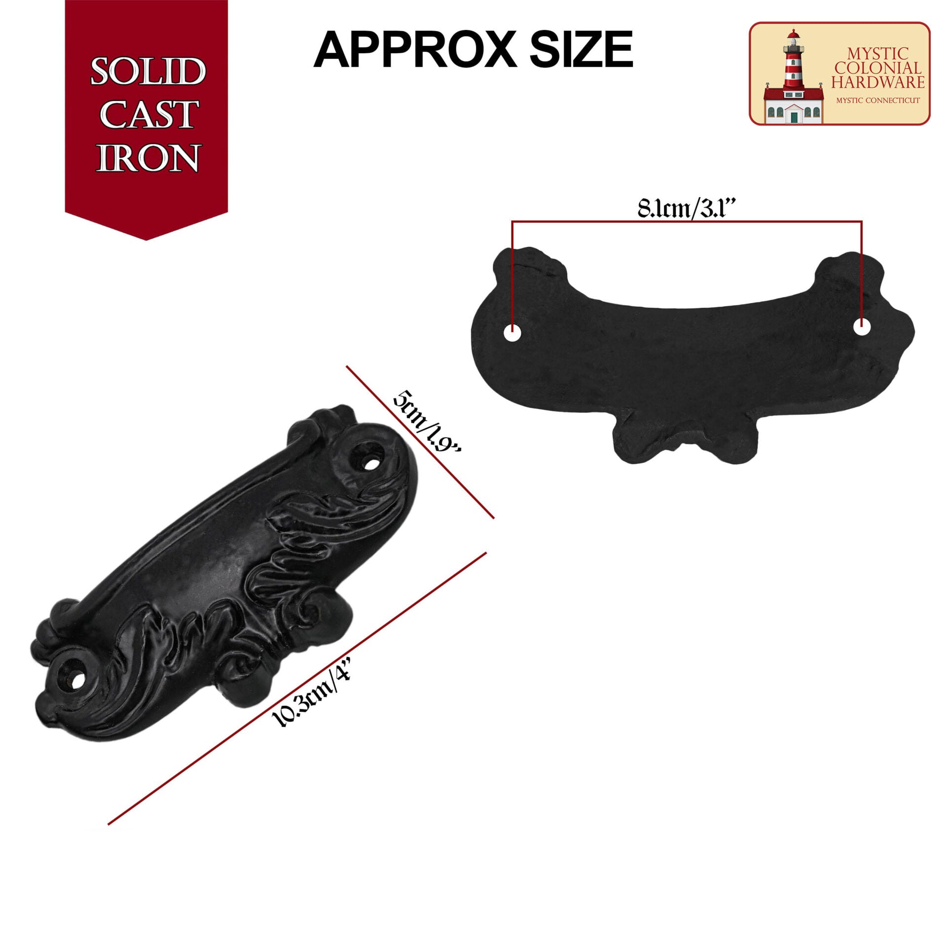 Juego de 4 Tiradores de Hierro Fundido Rústico: Ideal para Ambientes Victorianos, Coloniales, Retro, Steampunk, Góticos, Barrocos y Medievales, (10.3x5) Cm - Imagen 3