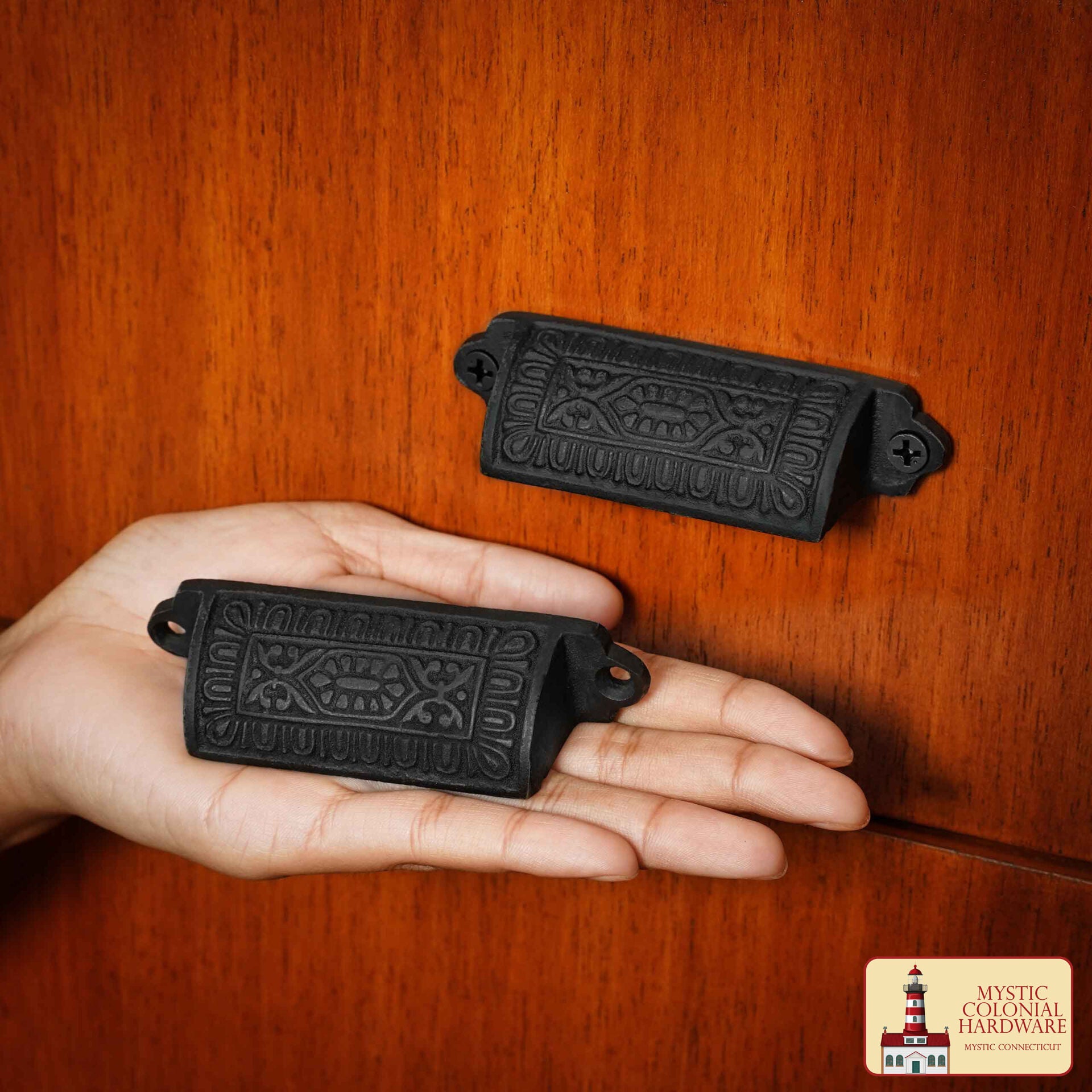 Tiradores Rústicos de Hierro Fundido para Cajones Tiradores para Armarios: Ideal para Ambientes Victorianos, Coloniales, Retro, Steampunk, Góticos, Barrocos y Medievales, (9.5x2.2) Cm - Imagen 2