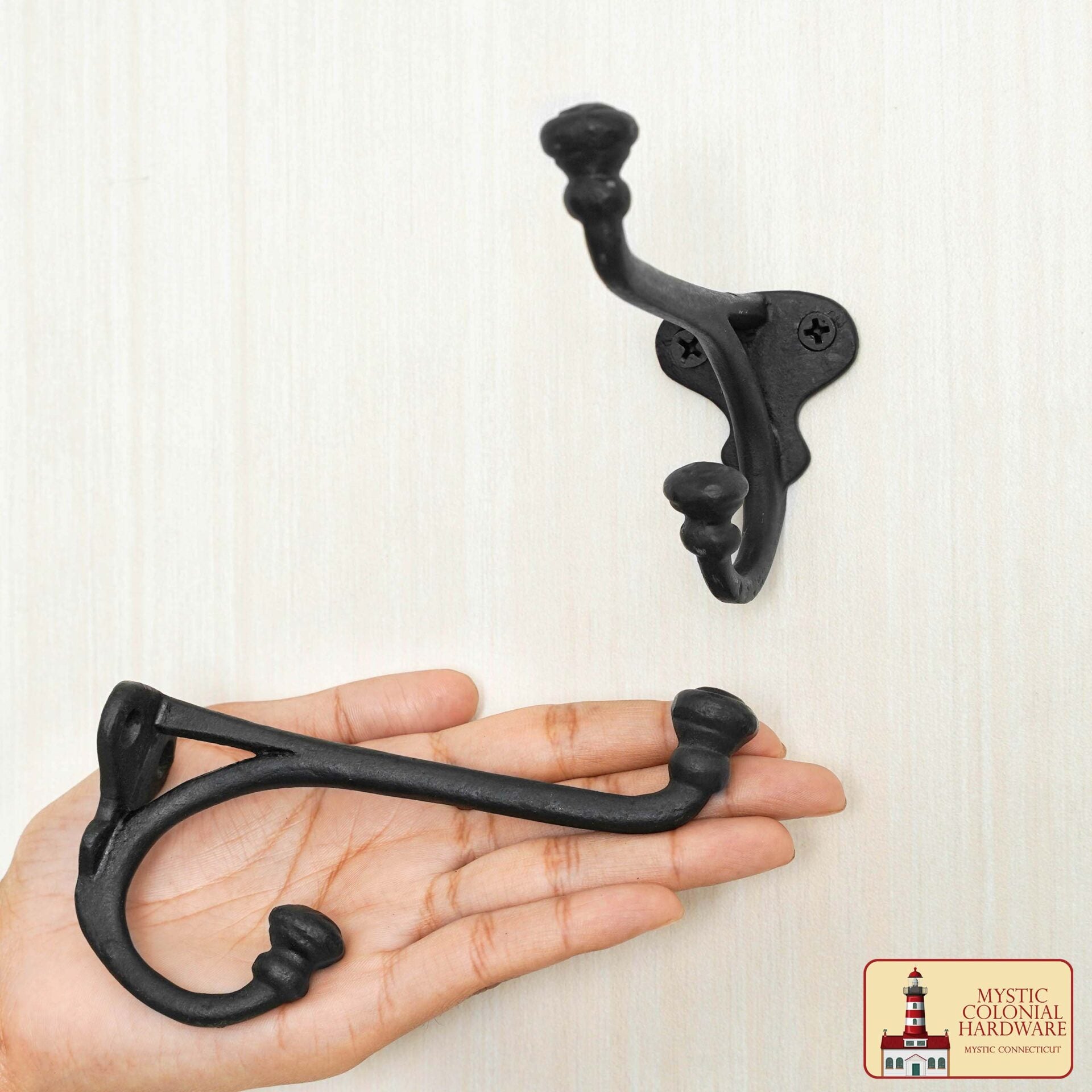 Ganchos de Pared Rústicos de Hierro Fundido, Ganchos Utilitarios Retro Resistentes para Colgar Abrigos, Bolsos, Toallas, Batas, Sombreros y Más, Paquete de 2, Negro - Imagen 5