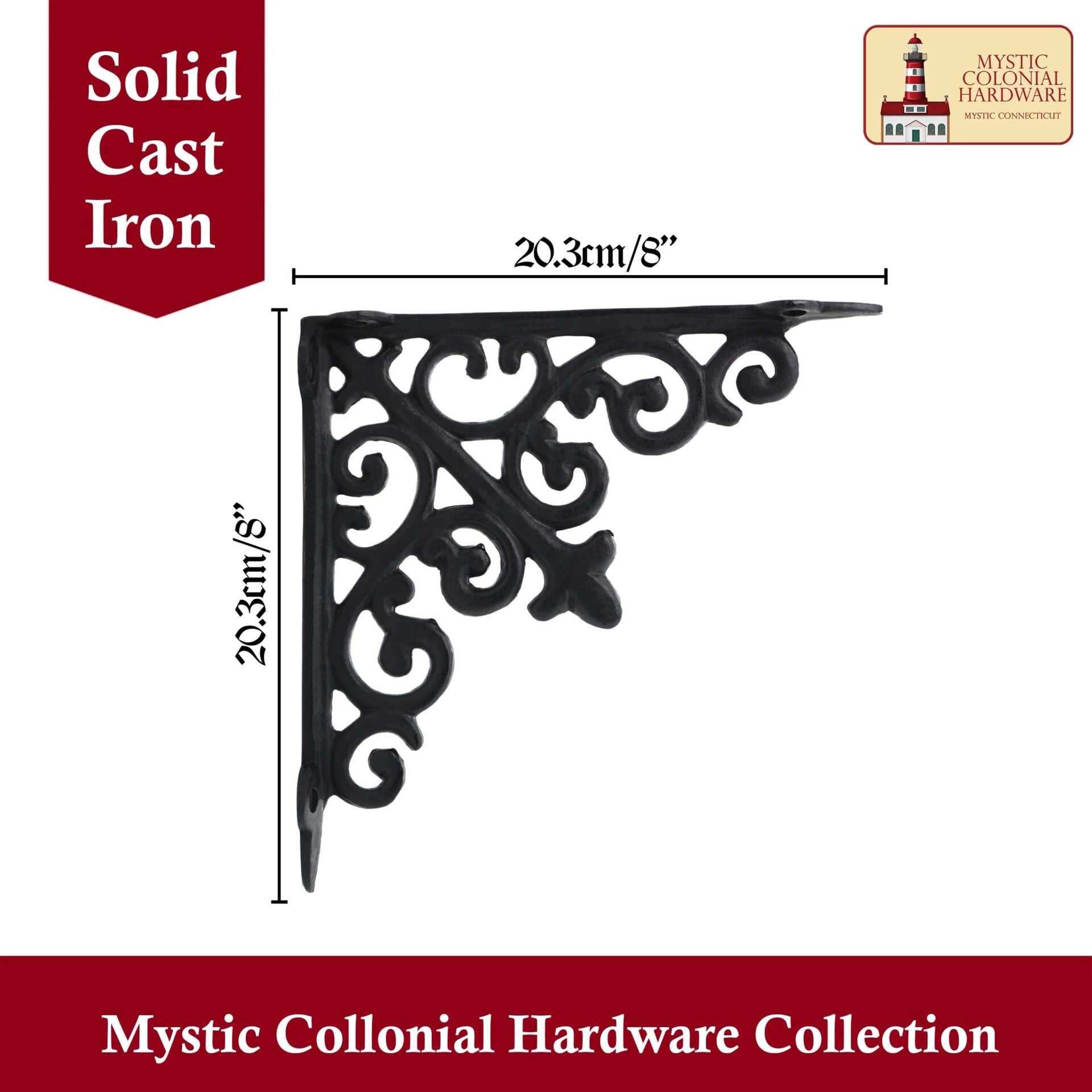 8" X 8", Soporte de Estantería - Hierro Forjado Macizo Victoriano, Colonial, Retro, Steampunck, Gótico, Barroco Medieval - Imagen 3